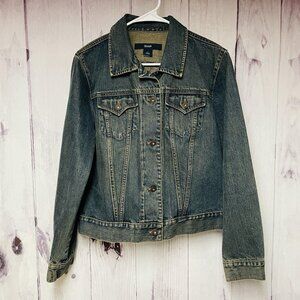 GAP Womens Jacket Size Large Blue Denim Trucker Button Long Sleeve Button Front